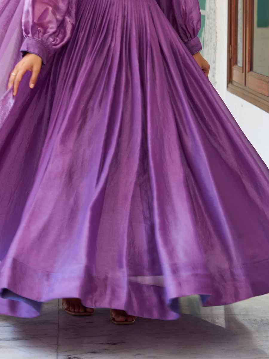 Lavender Fendy Silk Embroidered Women Wear Festival Casual Wedding Gown