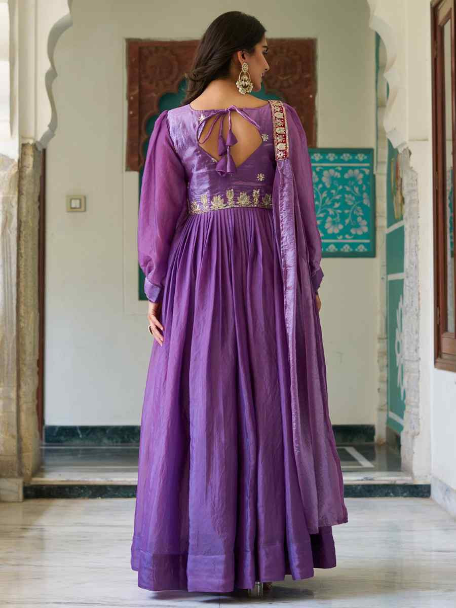 Lavender Fendy Silk Embroidered Women Wear Festival Casual Wedding Gown