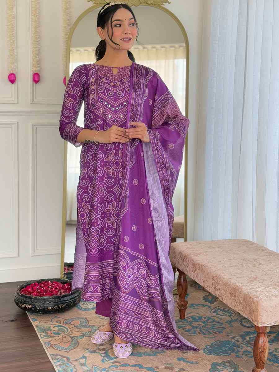 Lavender Franch Crepe Printed Party Casual Ready Pant Salwar Kameez
