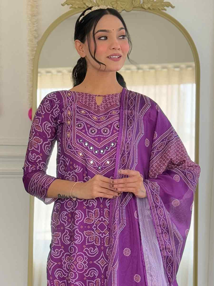 Lavender Franch Crepe Printed Party Casual Ready Pant Salwar Kameez