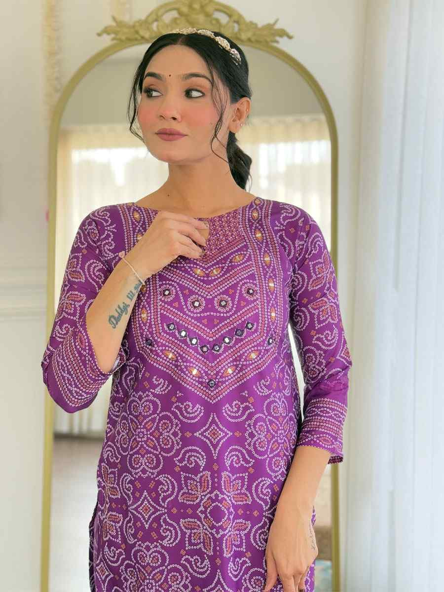 Lavender Franch Crepe Printed Party Casual Ready Pant Salwar Kameez