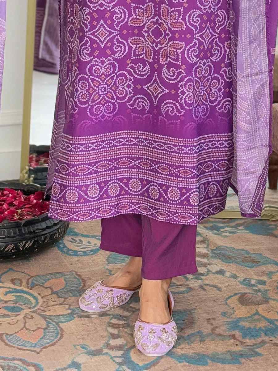 Lavender Franch Crepe Printed Party Casual Ready Pant Salwar Kameez