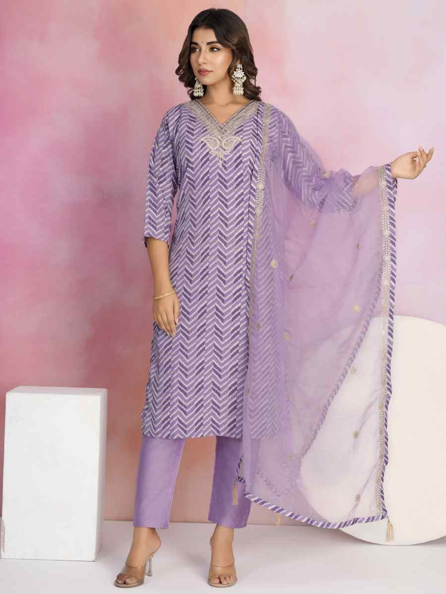 Lavender Fresh Creap Embroidered Party Wedding Ready Pant Salwar Kameez