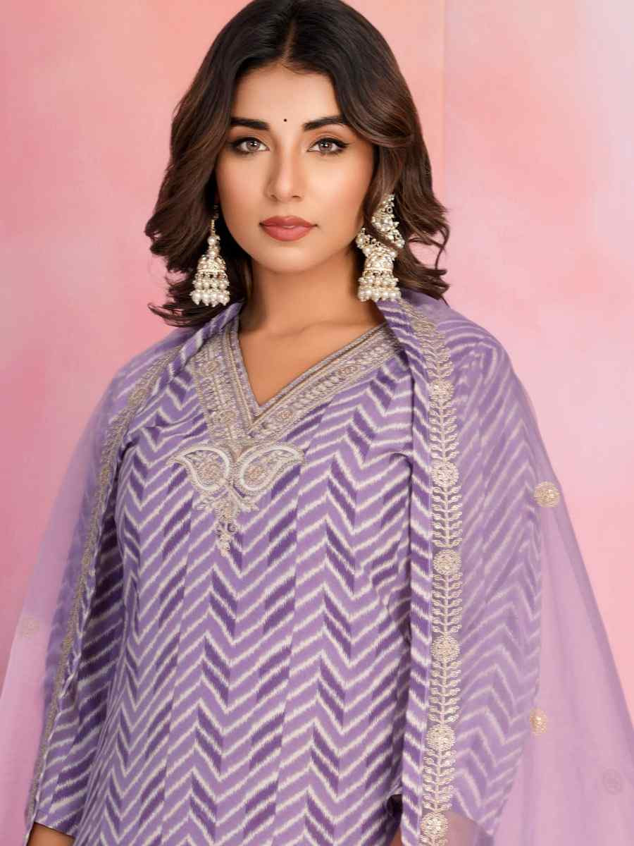 Lavender Fresh Creap Embroidered Party Wedding Ready Pant Salwar Kameez