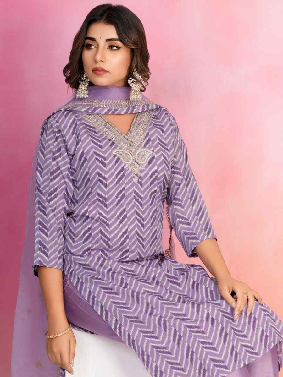 Lavender Fresh Creap Embroidered Party Wedding Ready Pant Salwar Kameez