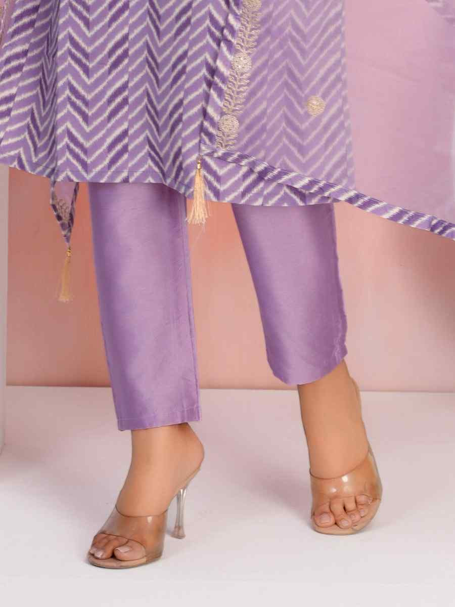 Lavender Fresh Creap Embroidered Party Wedding Ready Pant Salwar Kameez