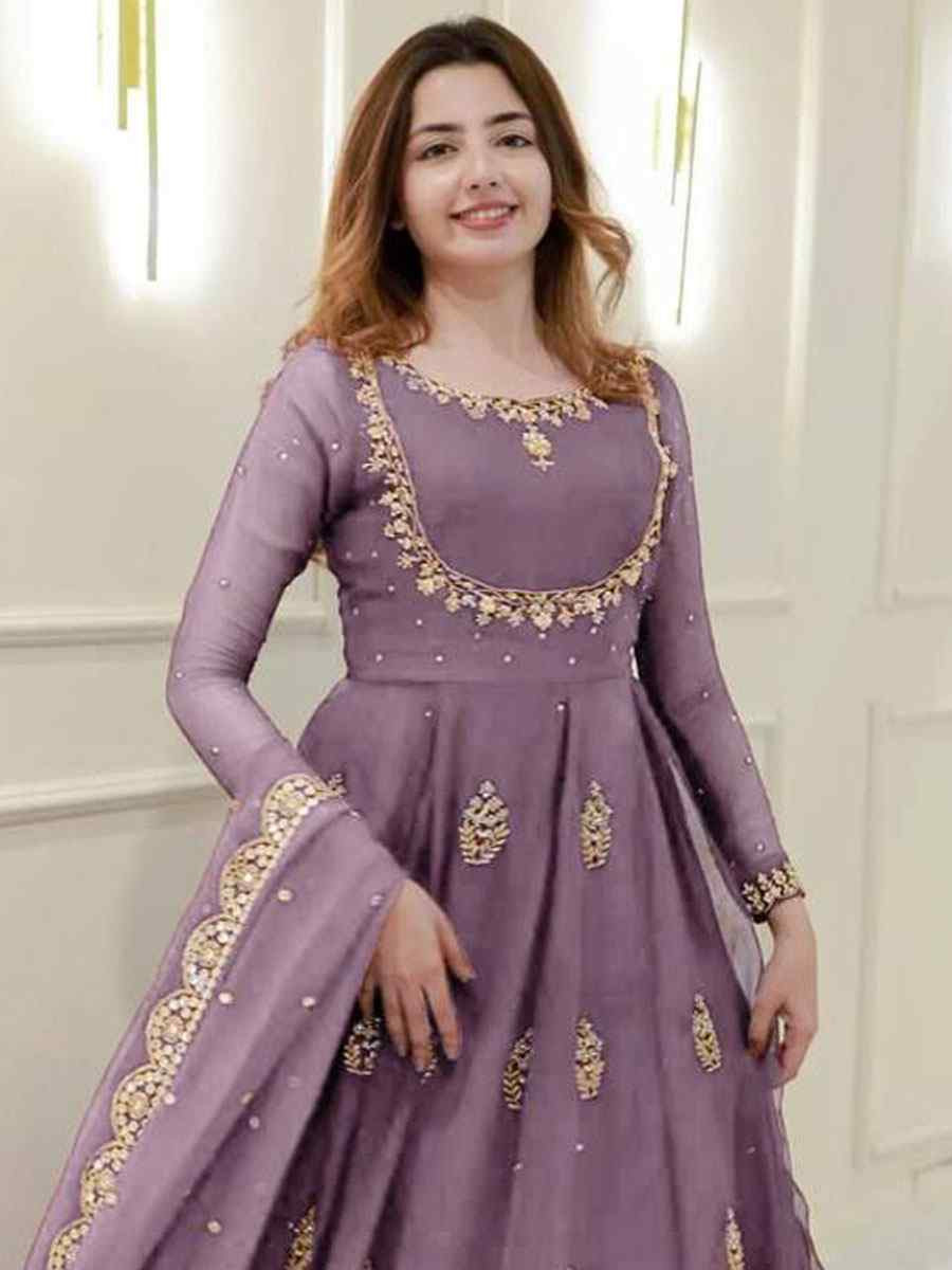Lavender georgette Embroidered Festival Casual Wedding Gown