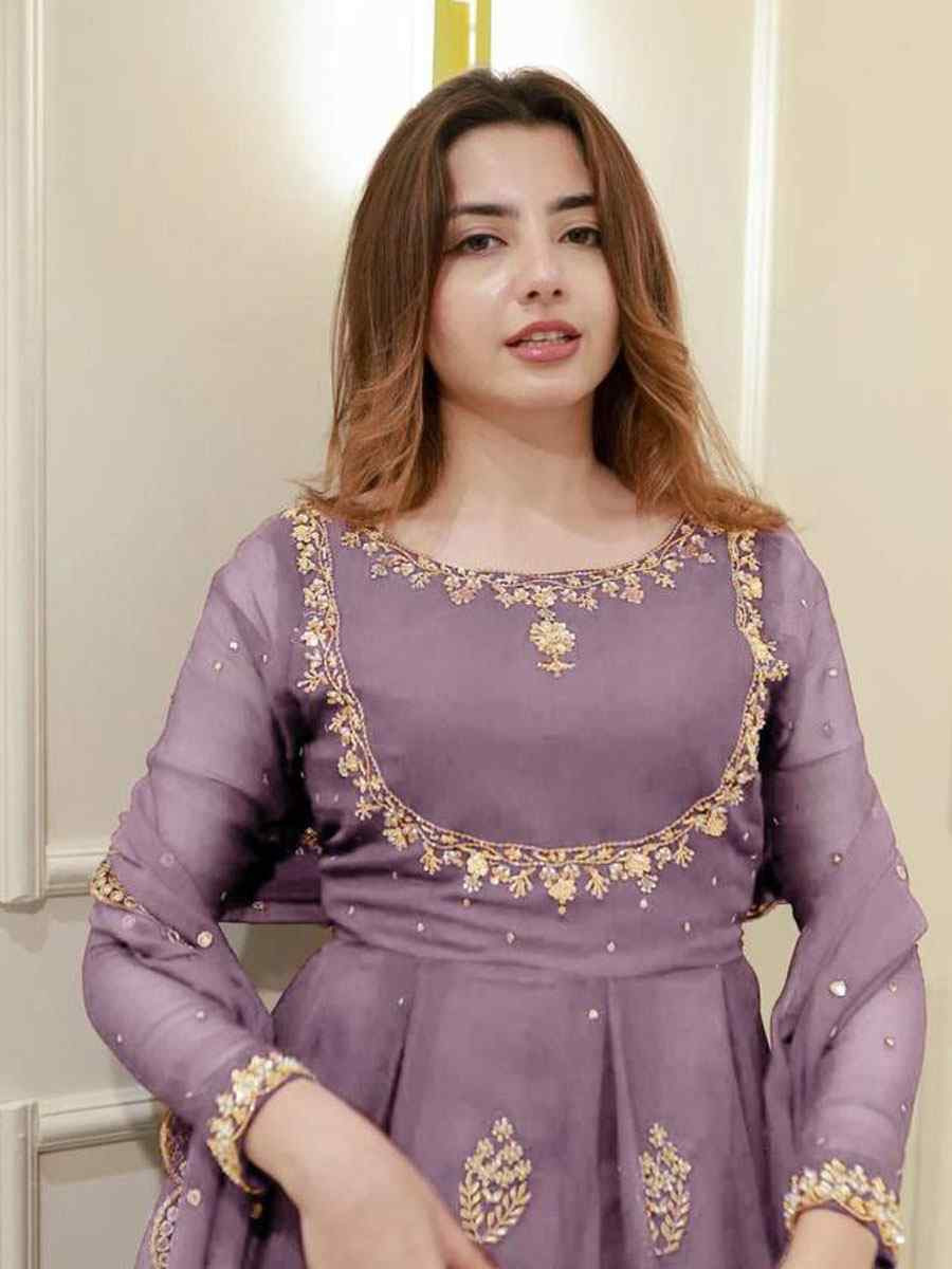 Lavender georgette Embroidered Festival Casual Wedding Gown