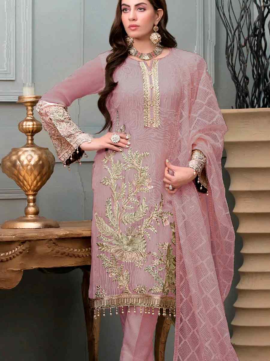 Lavender Georgette Embroidered Festival Party Pant Salwar Kameez