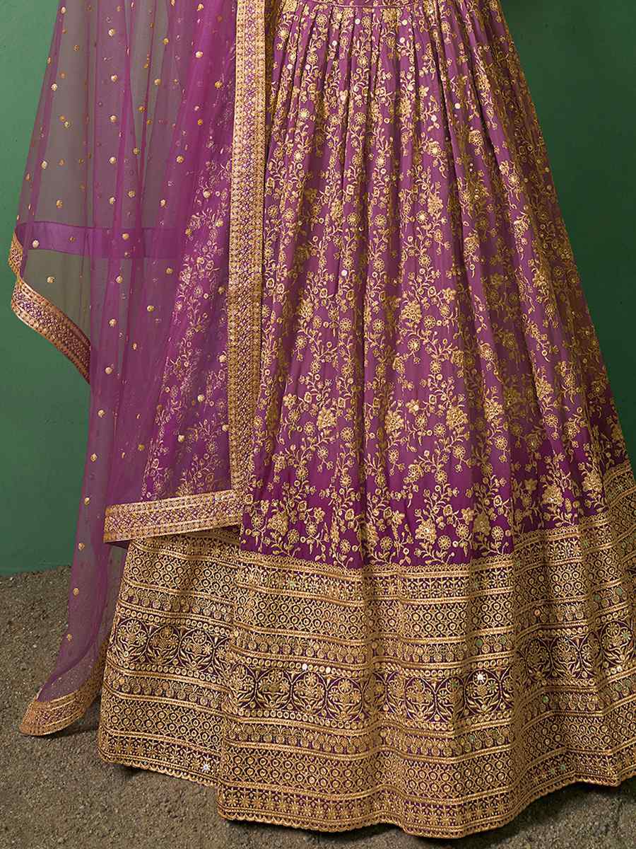 Lavender Georgette Embroidered Festival Wedding Circular Lehenga Choli