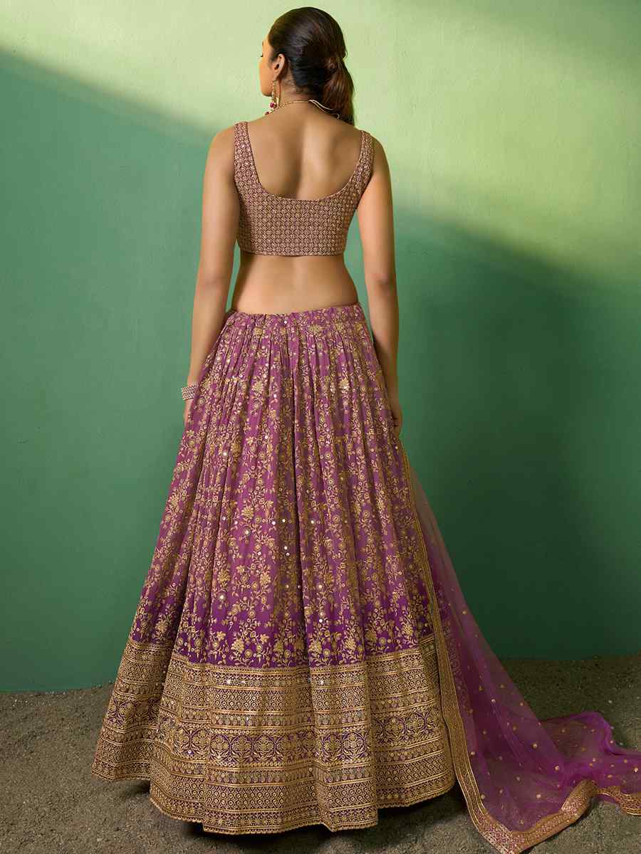 Lavender Georgette Embroidered Festival Wedding Circular Lehenga Choli