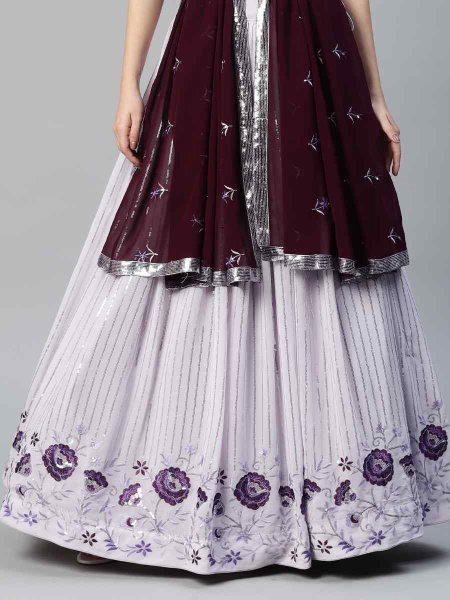 Lavender Georgette Embroidered Festival Wedding Heavy Border Lehenga Choli