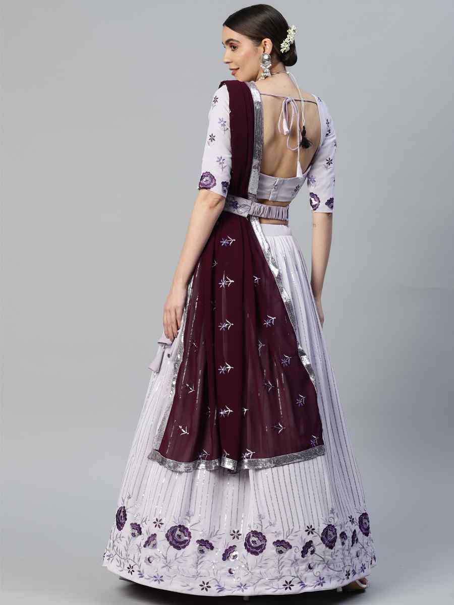 Lavender Georgette Embroidered Festival Wedding Heavy Border Lehenga Choli