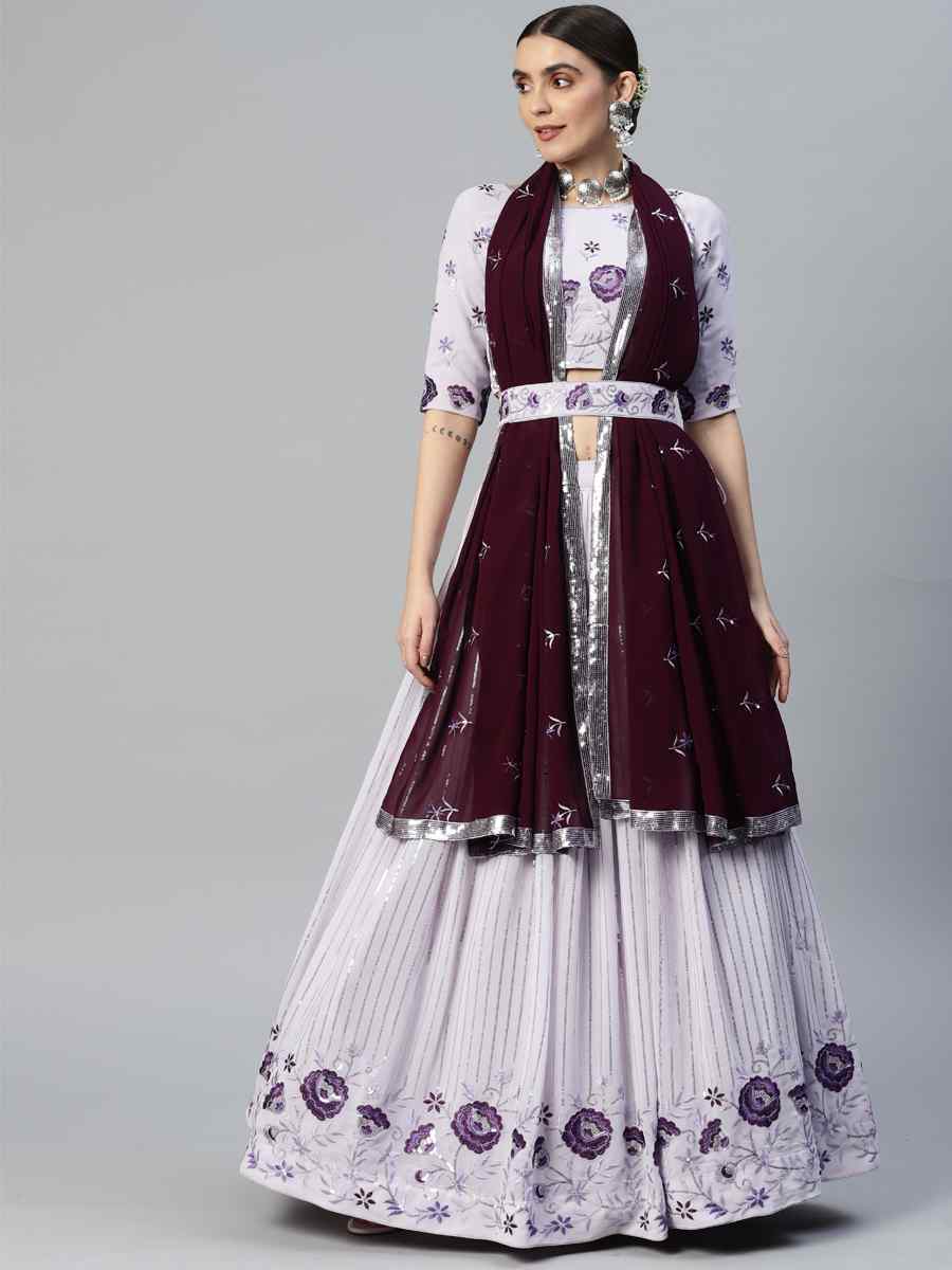 Lavender Georgette Embroidered Festival Wedding Heavy Border Lehenga Choli