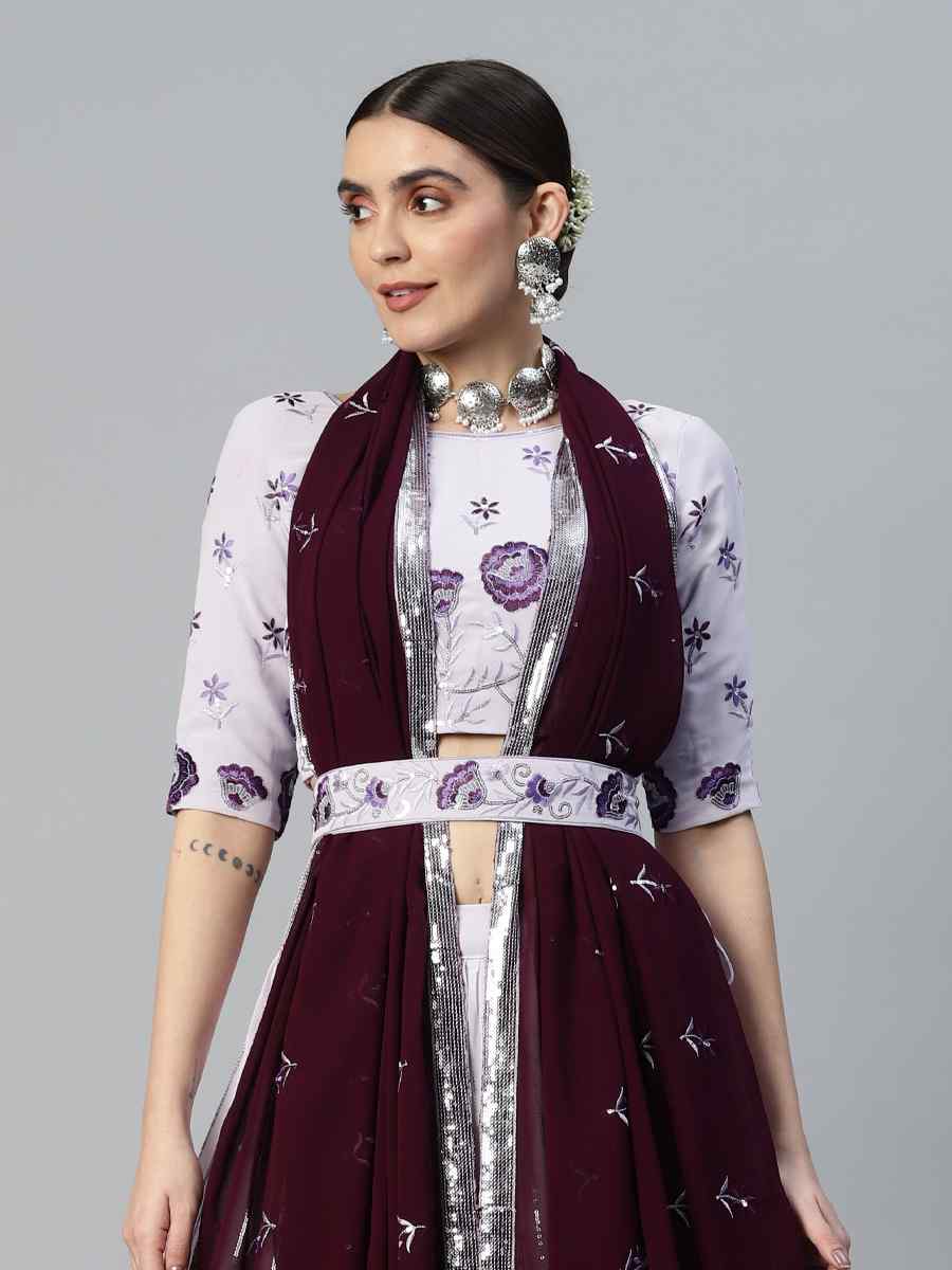 Lavender Georgette Embroidered Festival Wedding Heavy Border Lehenga Choli