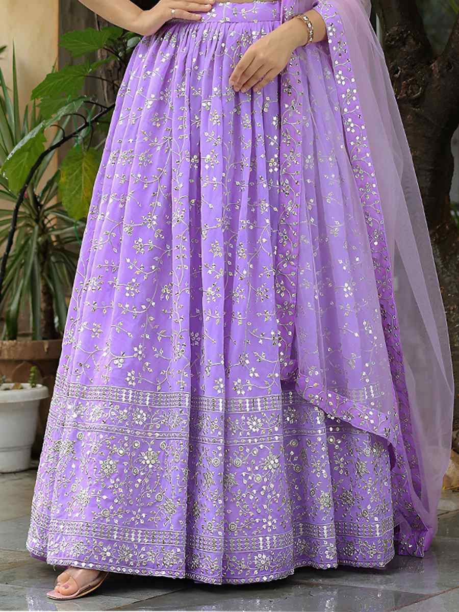 Lavender Georgette Embroidered Festival Wedding Party Reception Heavy Border Lehenga Choli