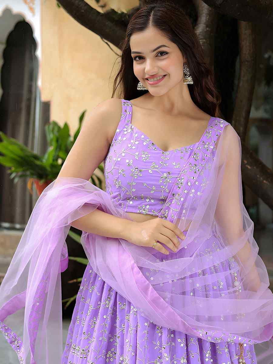 Lavender Georgette Embroidered Festival Wedding Party Reception Heavy Border Lehenga Choli