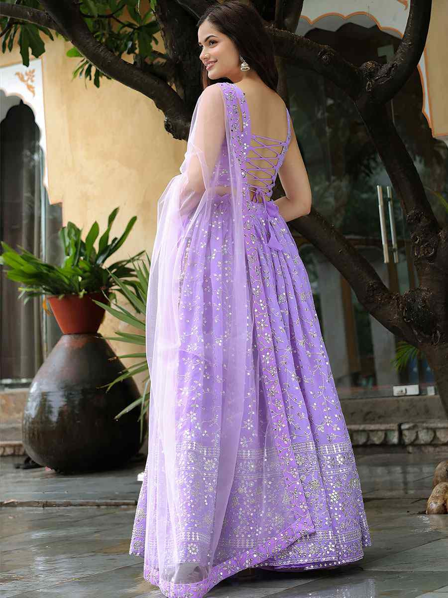 Lavender Georgette Embroidered Festival Wedding Party Reception Heavy Border Lehenga Choli