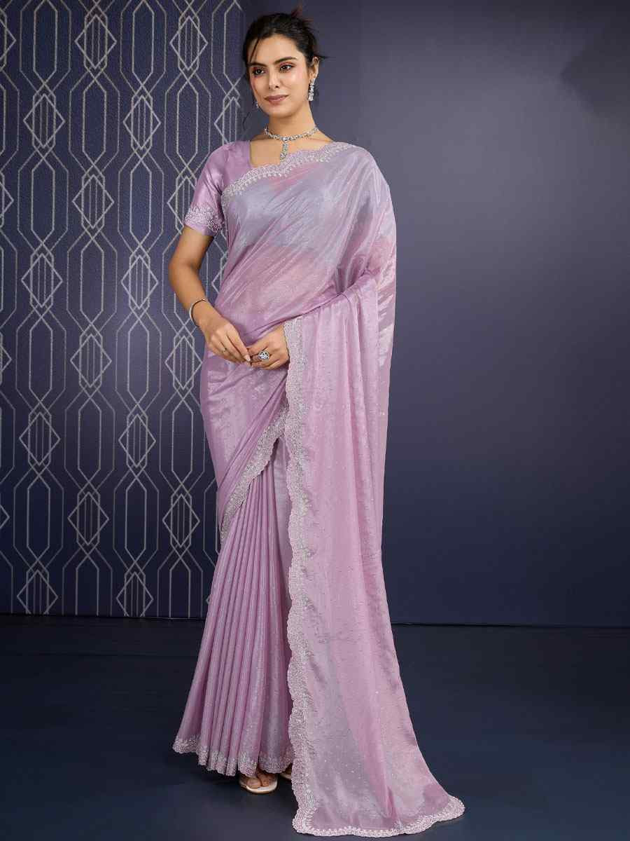 Lavender Georgette Embroidery Casual Reception Festival Wedding Fancy Heavy Border Sarees