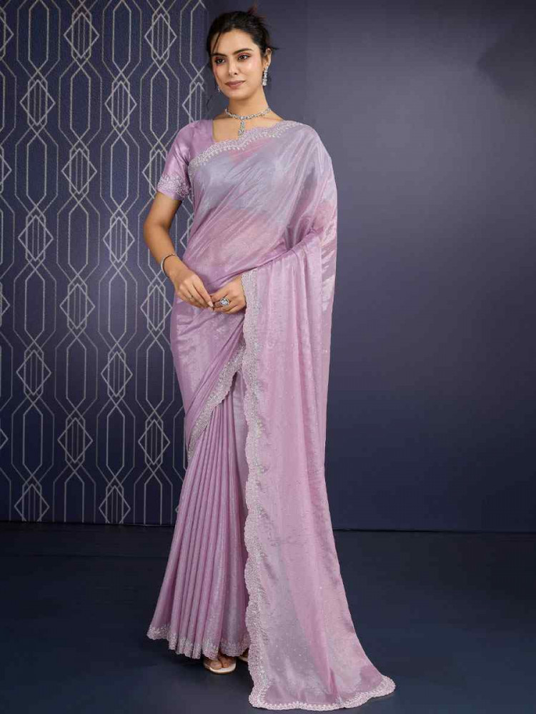 Image of Lavender Georgette Embroidery Casual Reception Festival Wedding Fancy Heavy Border Sarees
