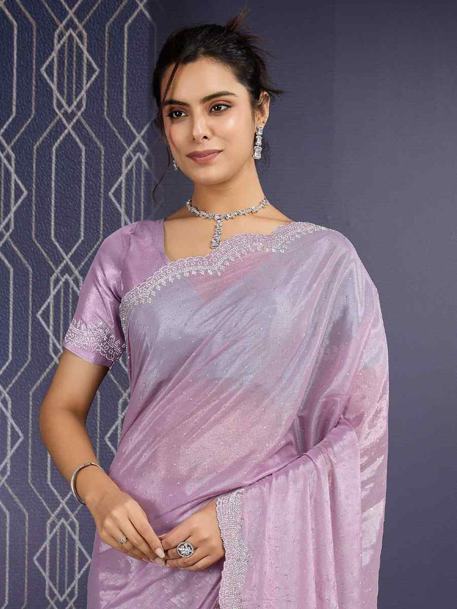 Lavender Georgette Embroidery Casual Reception Festival Wedding Fancy Heavy Border Sarees