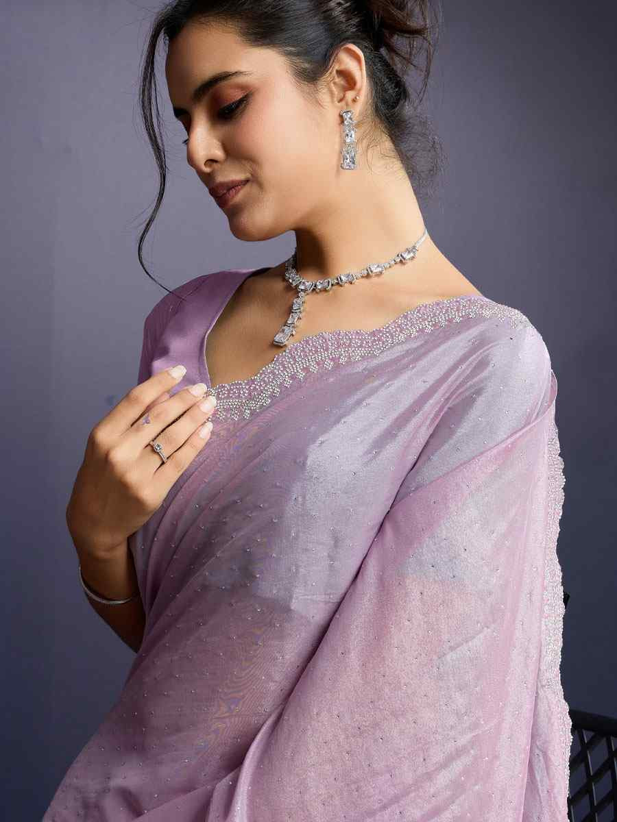 Lavender Georgette Embroidery Casual Reception Festival Wedding Fancy Heavy Border Sarees