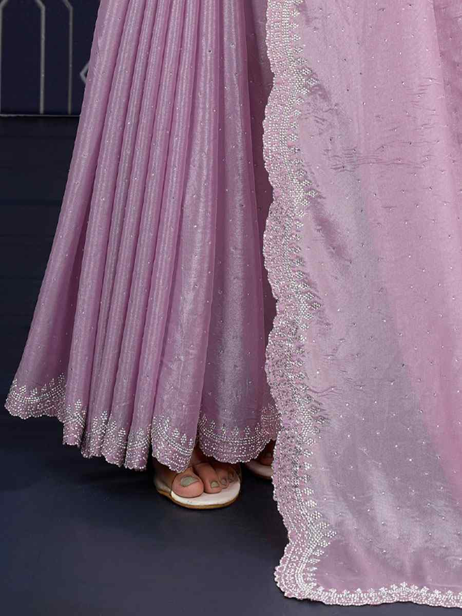 Lavender Georgette Embroidery Casual Reception Festival Wedding Fancy Heavy Border Sarees