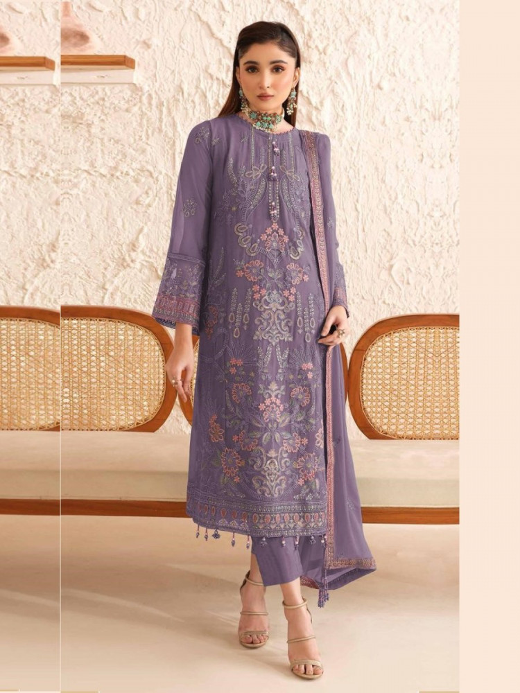 Image of Lavender Georgette Embroidery Zari Sequins Wedding Festival Party Casual Pant Salwar Kameez