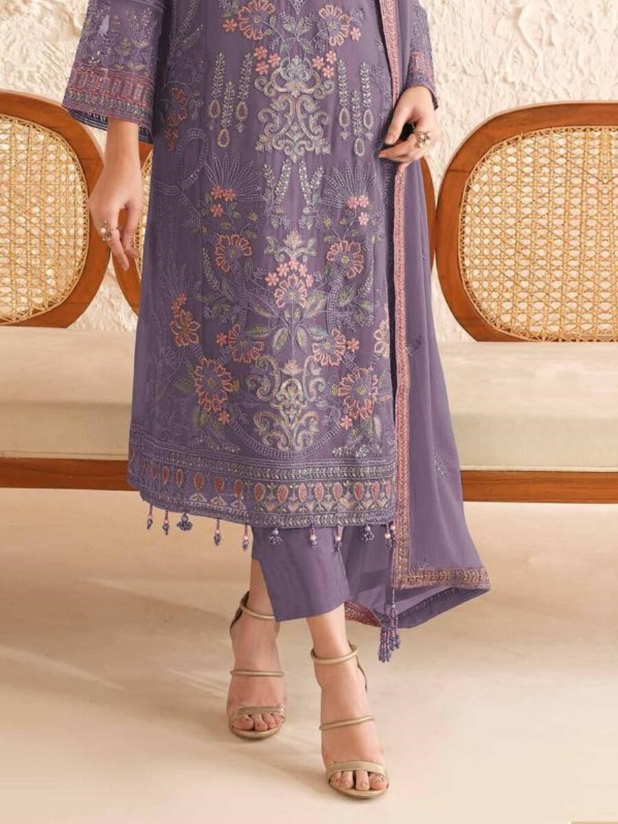 Lavender Georgette Embroidery Zari Sequins Wedding Festival Party Casual Pant Salwar Kameez