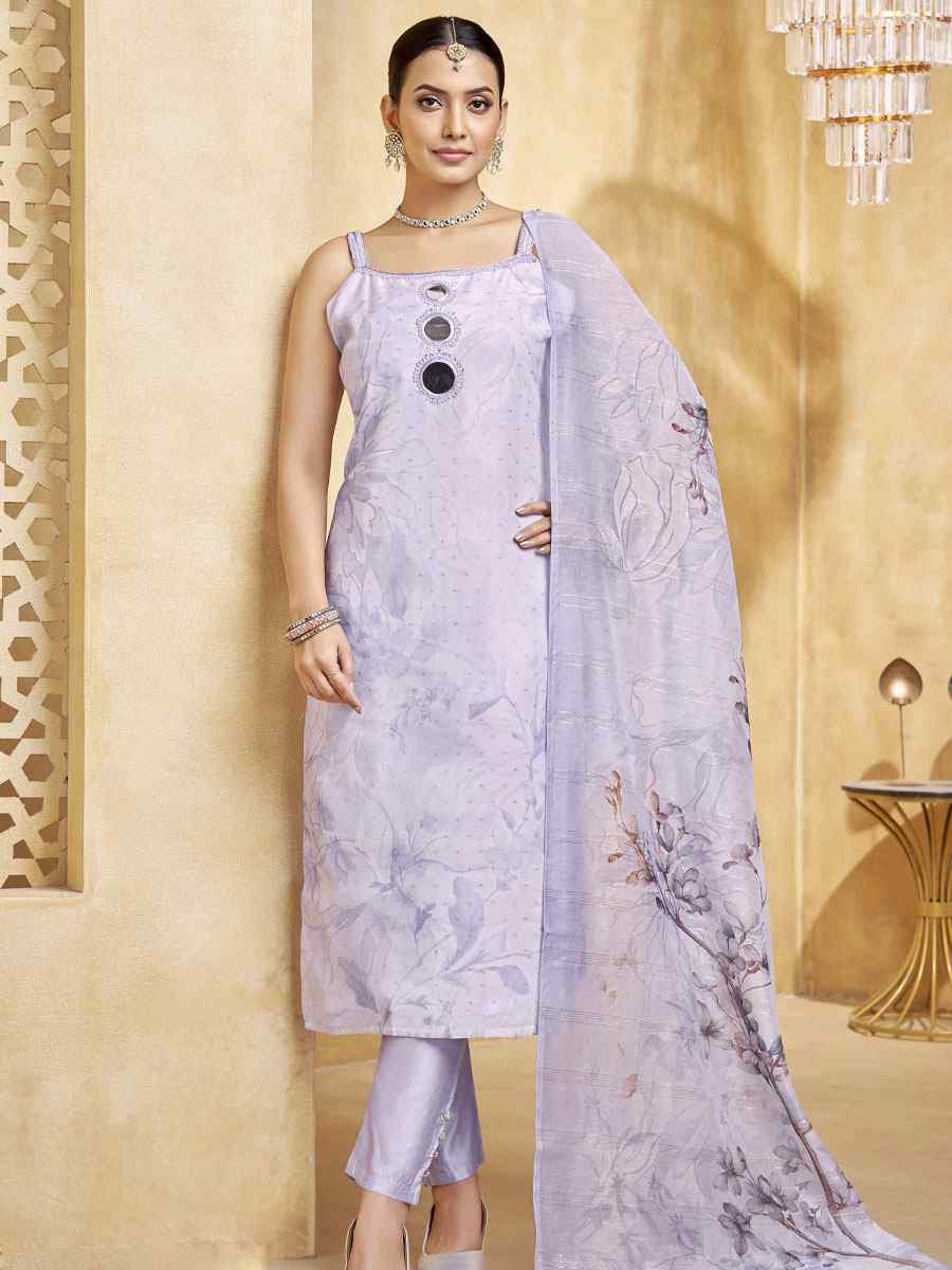 Lavender Georgette Printed Embroidery Party Wedding Festival Casual Ready Pant Salwar Kameez
