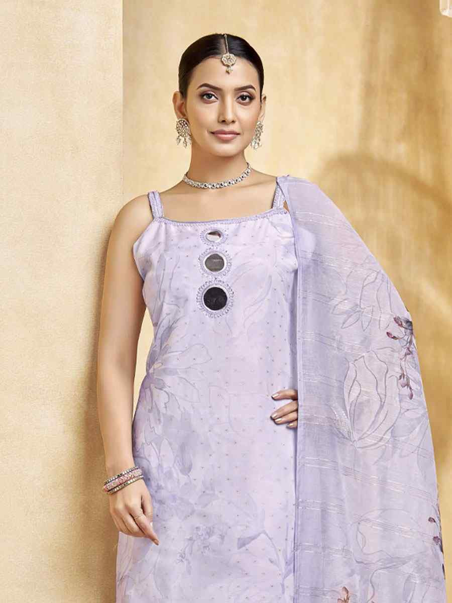 Lavender Georgette Printed Embroidery Party Wedding Festival Casual Ready Pant Salwar Kameez