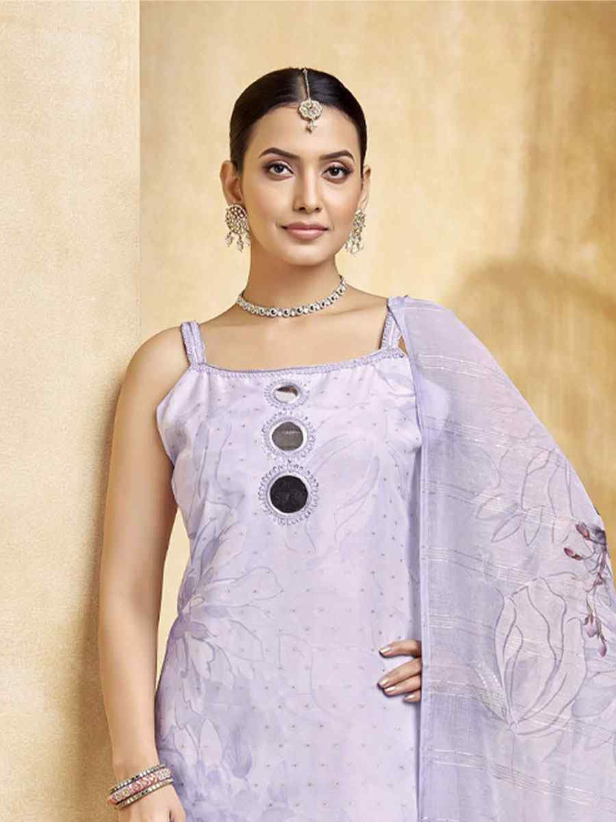Lavender Georgette Printed Embroidery Party Wedding Festival Casual Ready Pant Salwar Kameez