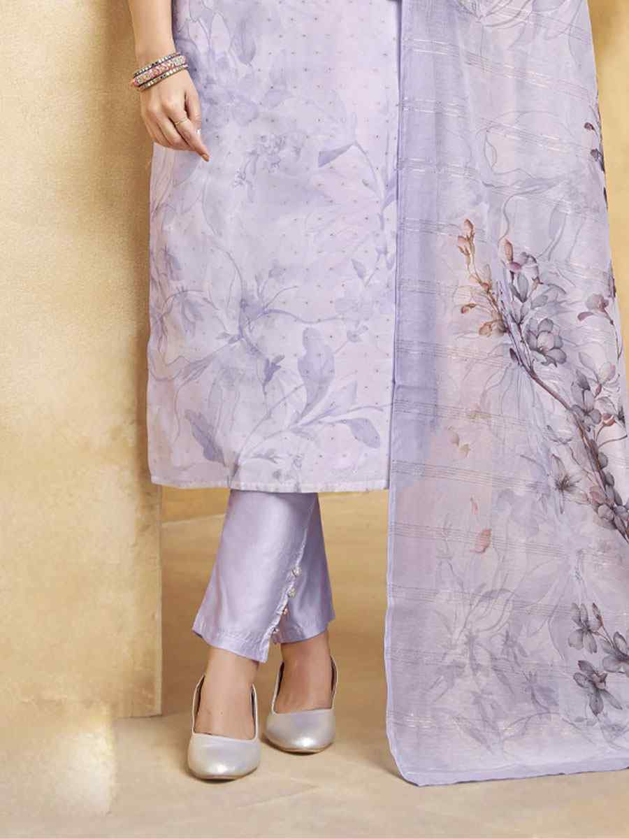 Lavender Georgette Printed Embroidery Party Wedding Festival Casual Ready Pant Salwar Kameez