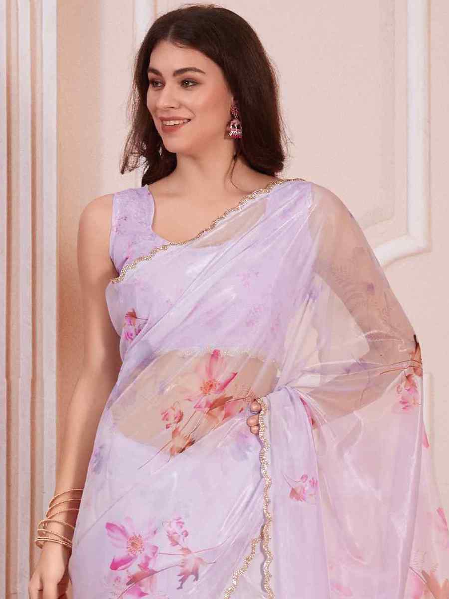 Lavender Glass Organza Printed Casual Festival Contemporary Saree