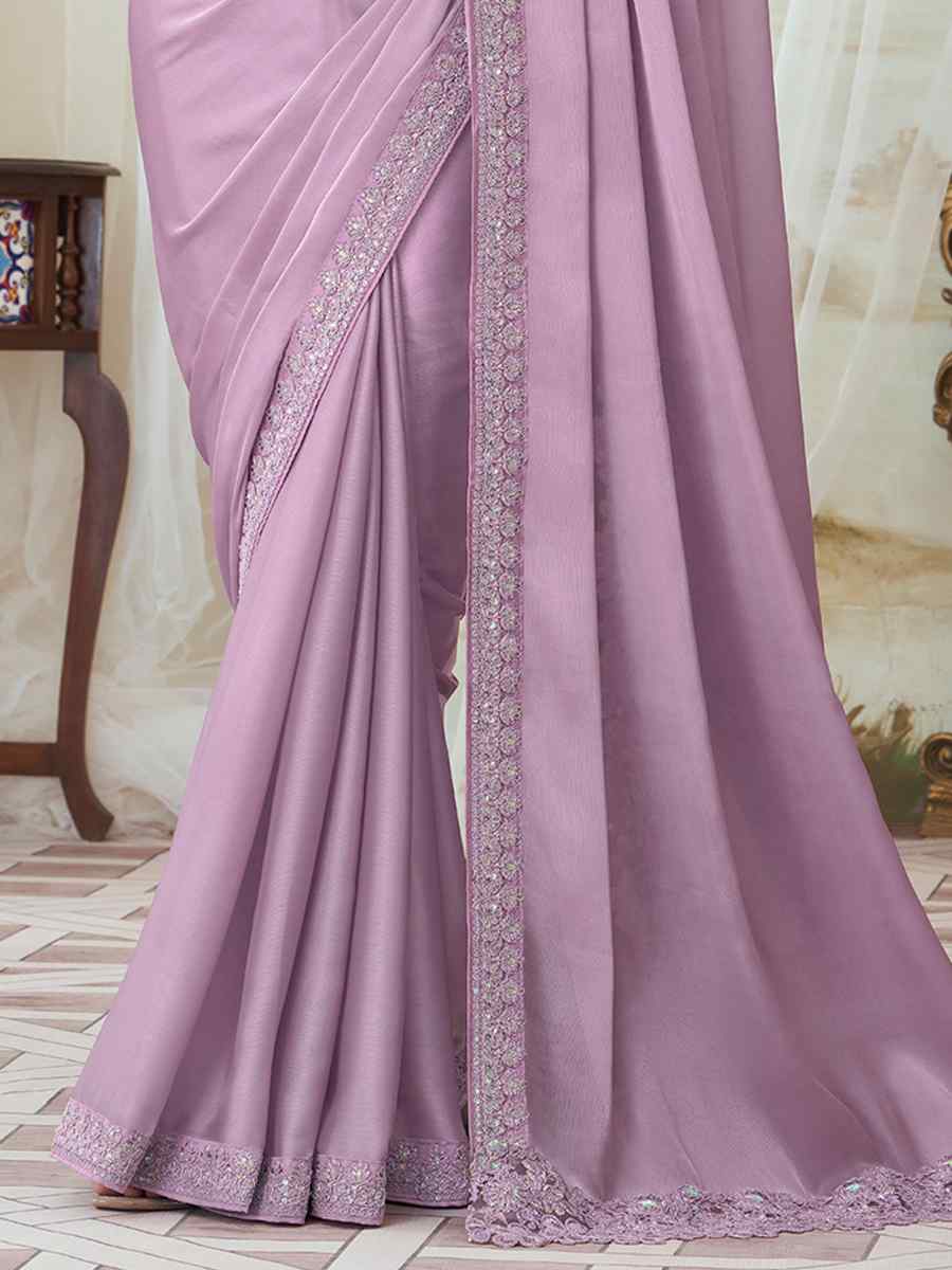 Lavender Glorious Silk Embroidered Party Festival Heavy Border Saree