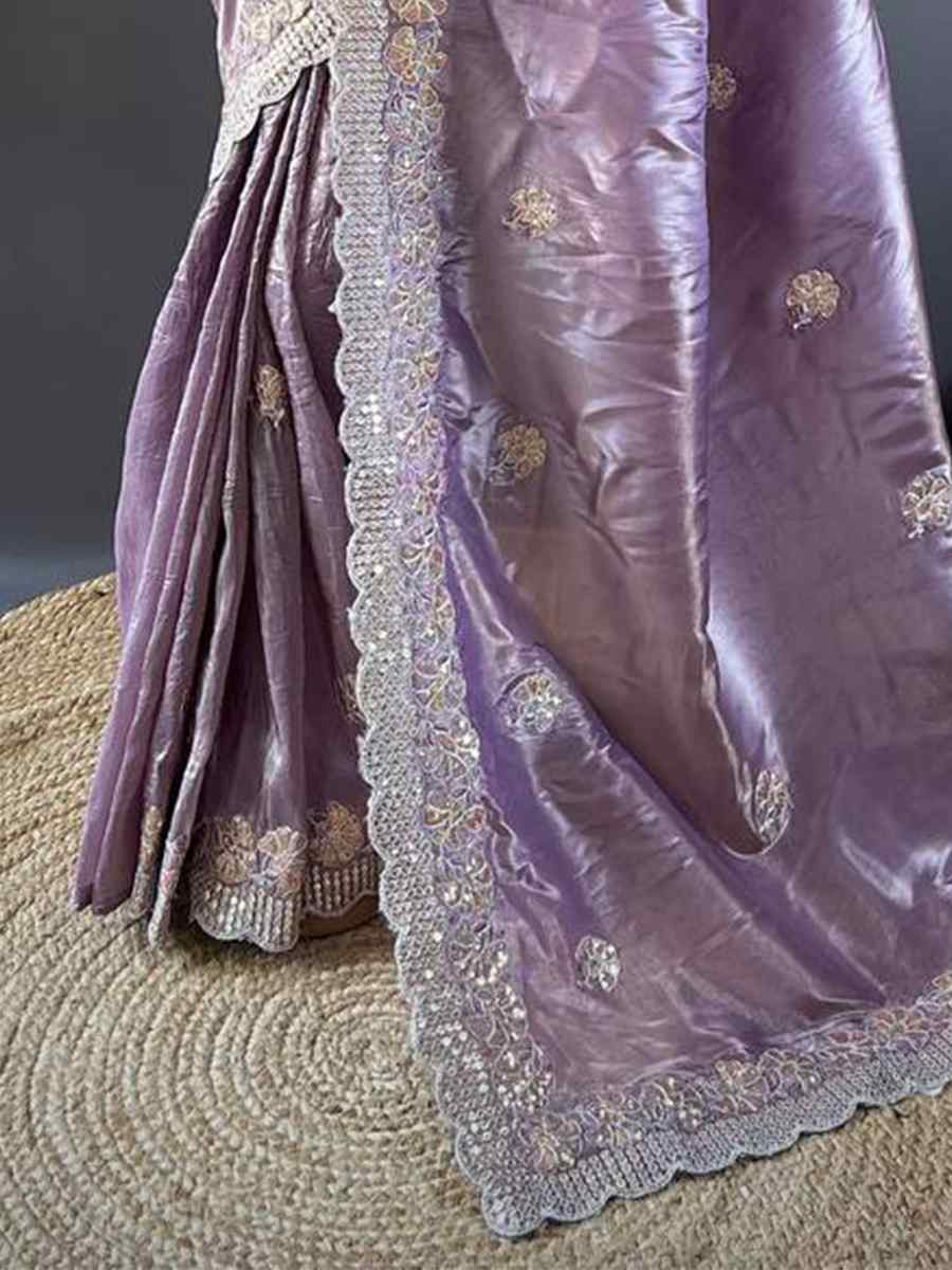 Lavender Gold Crunchy Embroidered Festival Wedding Fancy Heavy Border Saree