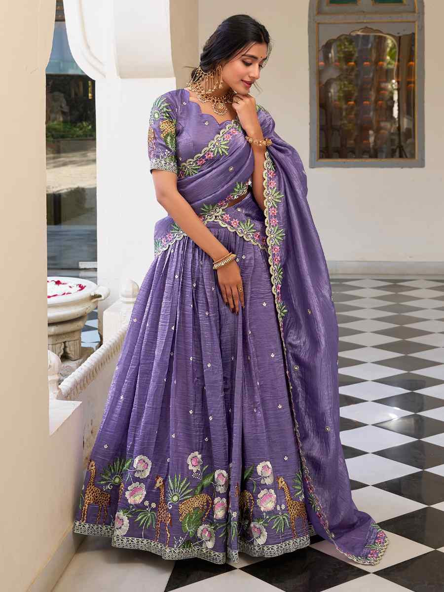 Lavender Gold Crush Embroidered Reception Wedding Lehenga Choli