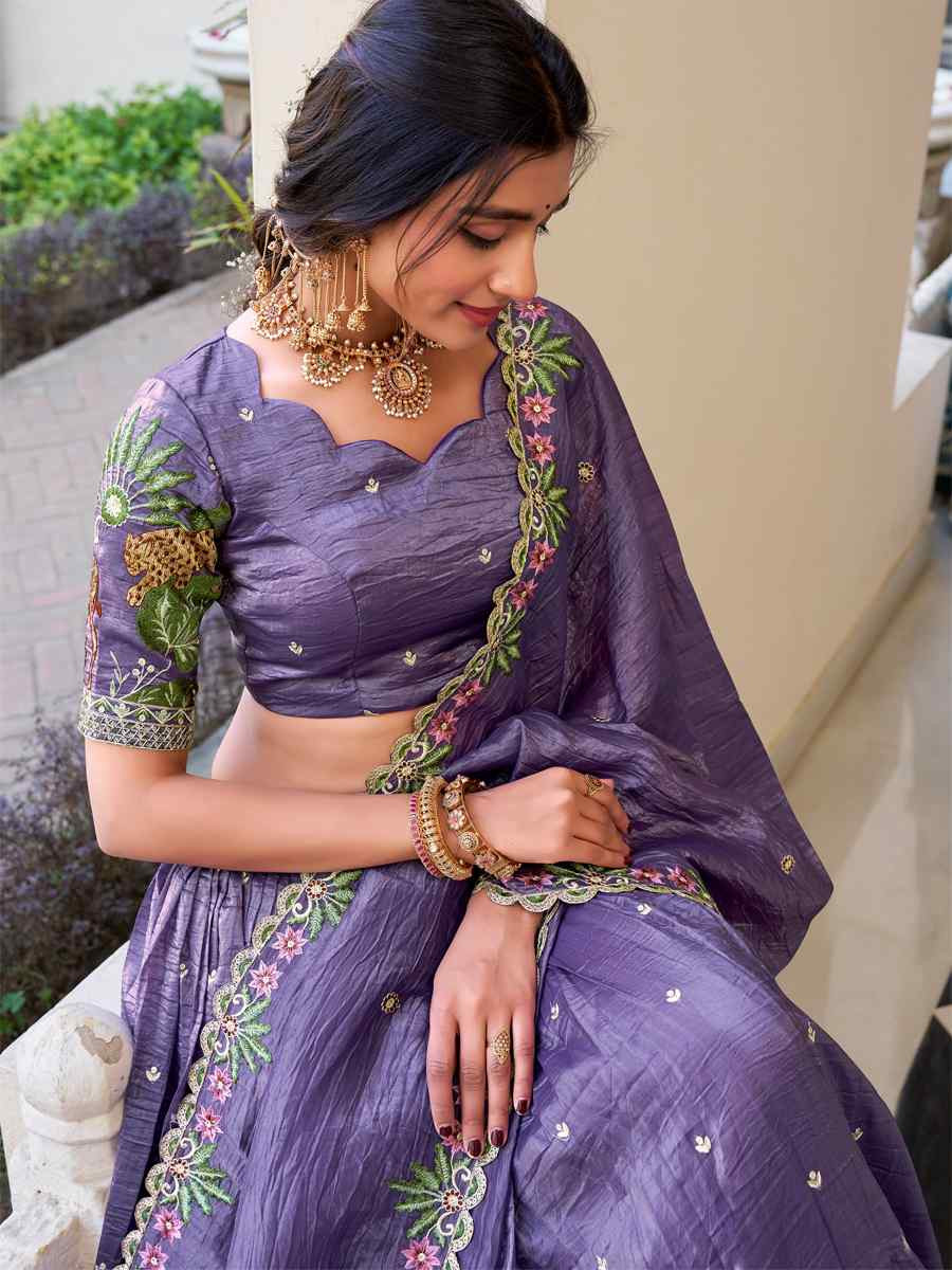 Lavender Gold Crush Embroidered Reception Wedding Lehenga Choli