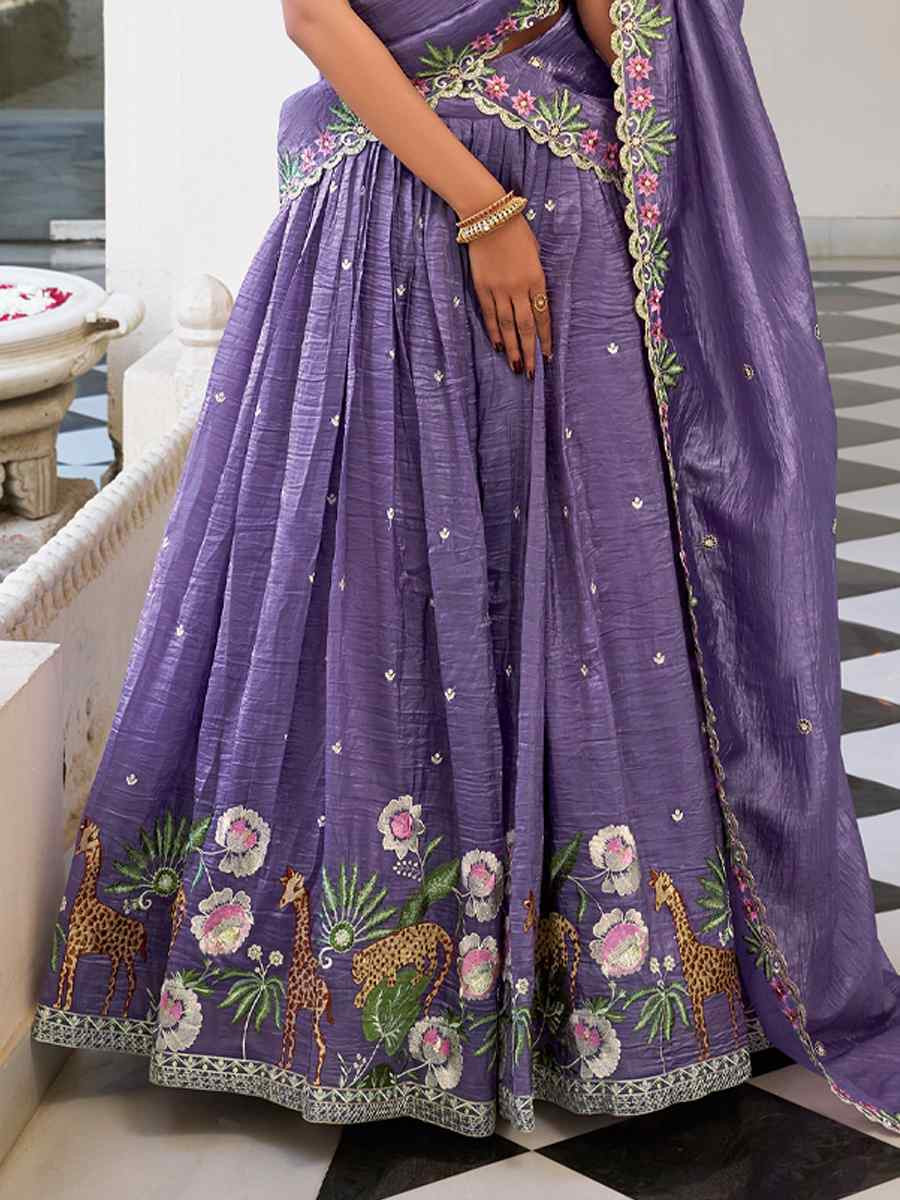 Lavender Gold Crush Embroidered Reception Wedding Lehenga Choli