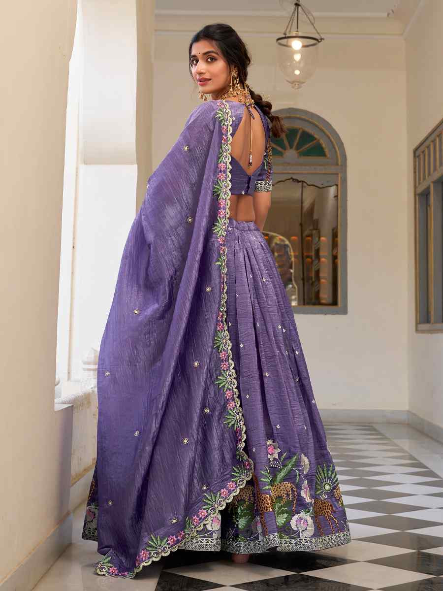 Lavender Gold Crush Embroidered Reception Wedding Lehenga Choli
