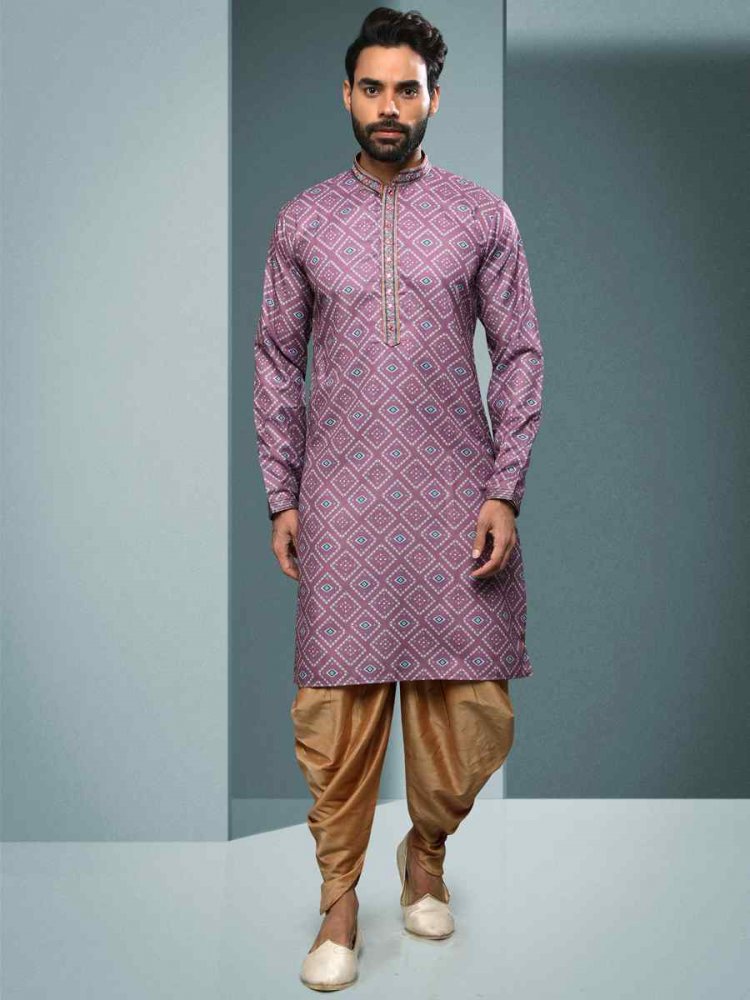 Lavender Hand Loomed In Rich Yarns Of Cotton Printed Festival Kurta