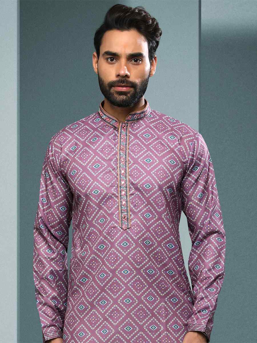 Lavender Hand Loomed In Rich Yarns Of Cotton Printed Festival Kurta