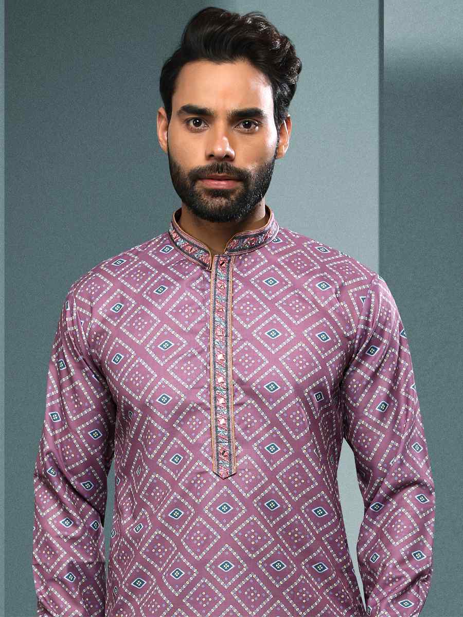 Lavender Hand Loomed In Rich Yarns Of Cotton Printed Festival Kurta