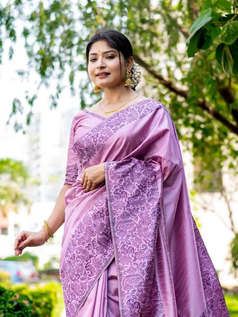 Lavender Handloom Raw Silk Handwoven Casual Reception Festival Wedding Fancy Classic Style Sarees