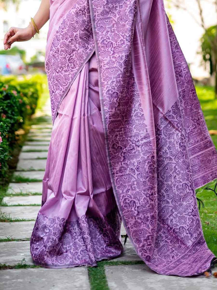 Lavender Handloom Raw Silk Handwoven Casual Reception Festival Wedding Fancy Classic Style Sarees