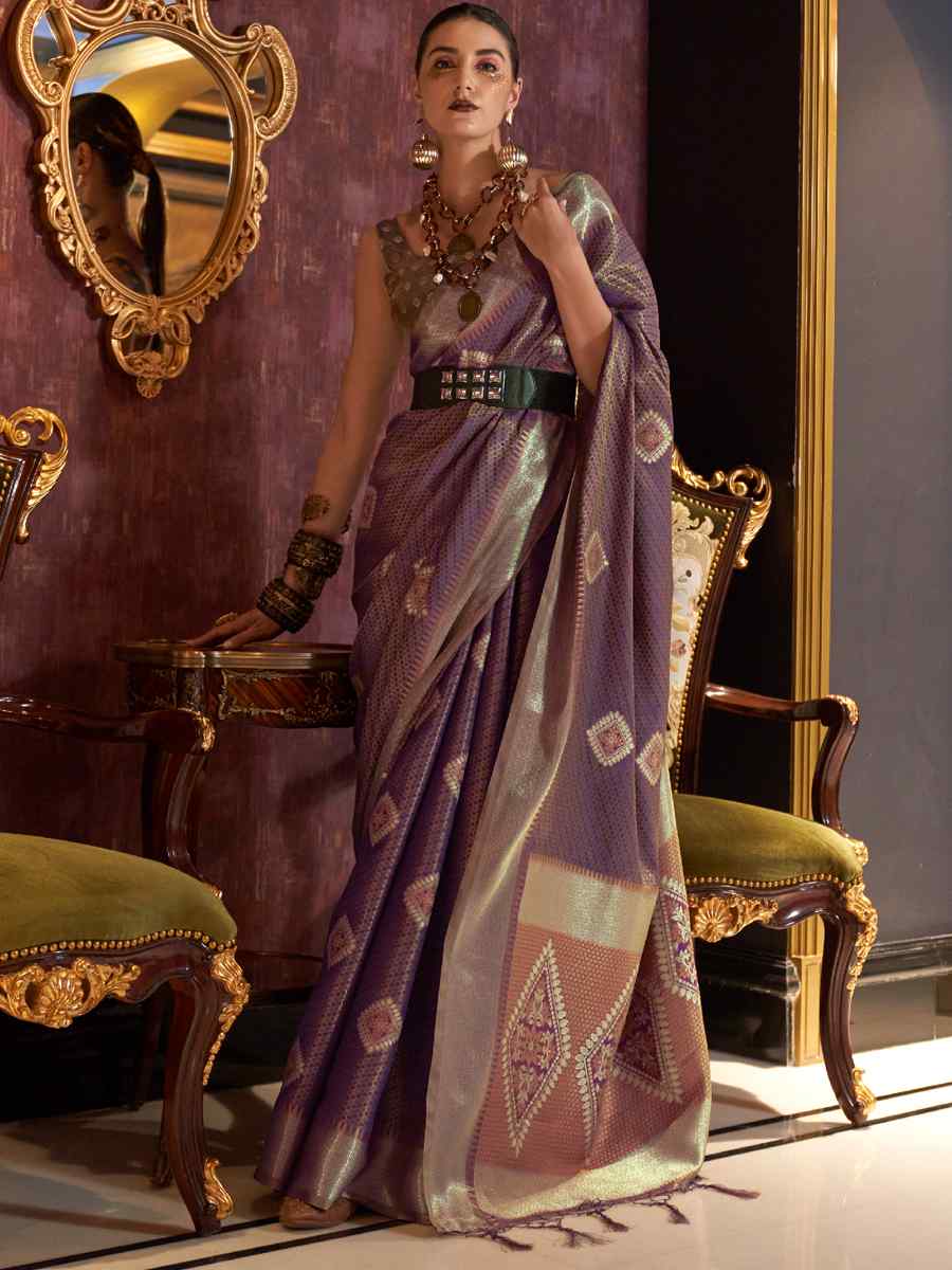 Lavender Handloom Silk Handwoven Wedding Festival Heavy Border Saree