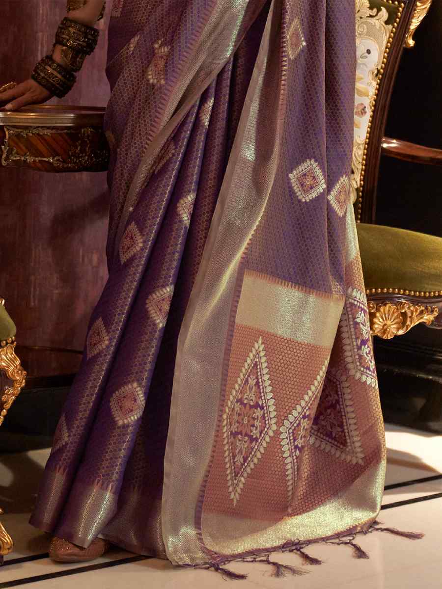 Lavender Handloom Silk Handwoven Wedding Festival Heavy Border Saree