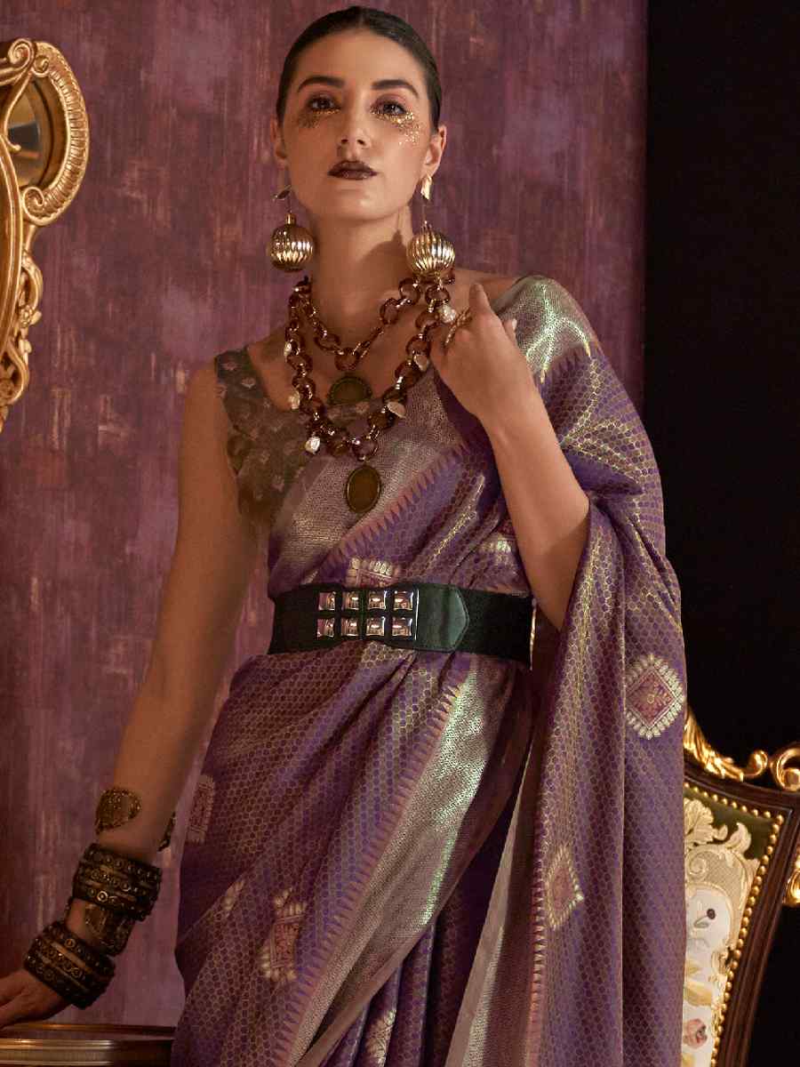 Lavender Handloom Silk Handwoven Wedding Festival Heavy Border Saree
