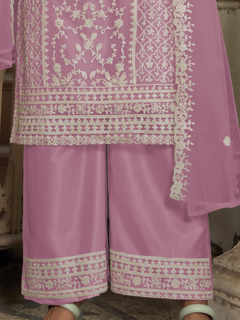 Lavender Heavy Butterfly Net Embroidered Festival Party Engagement Pant Salwar Kameez