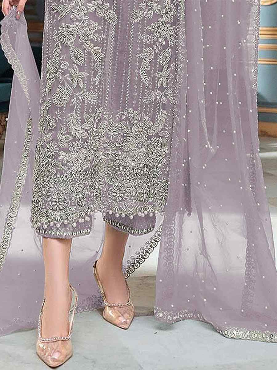 Lavender Heavy Butterfly Net Embroidered Festival Party Pant Salwar Kameez
